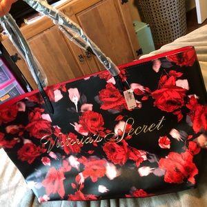 Victoria secret bag black with red pink floral